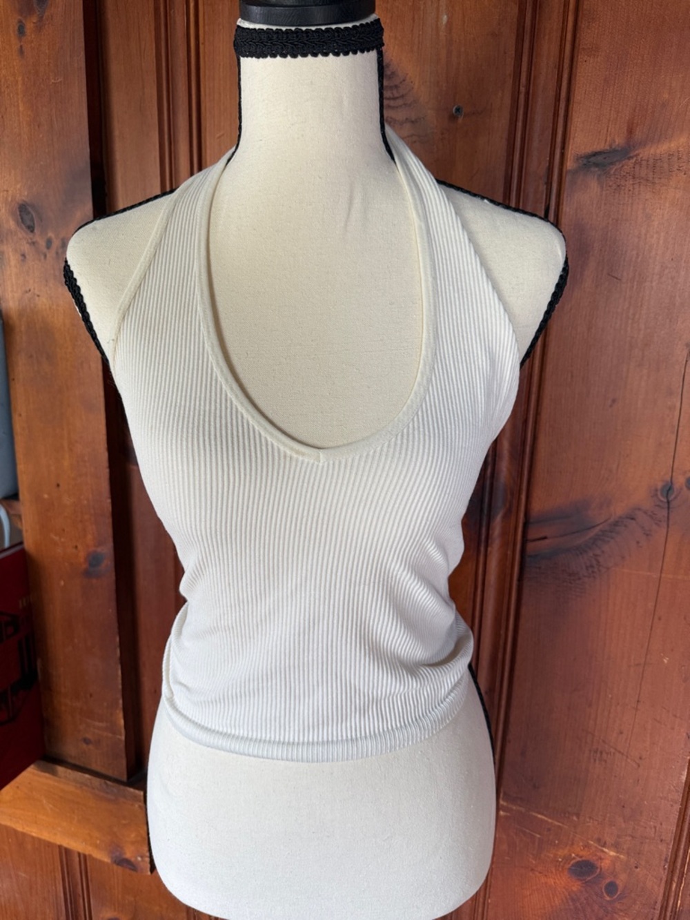 Free People Cream Ribbed Halter Tank